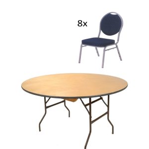 Location pack table ronde 1m50 et 8 chaises de banquet