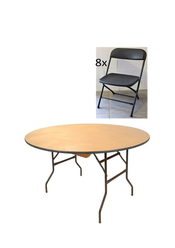 Location pack table ronde 1m50 et 8 chaises pliantes